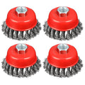 4" Coarse Twisted Knotted Wire Wheel Cup Brush for Angle Grinder, 5/8 Inch-11 Threaded Arbor, 0.020" Carbon Steel Brush for Heavy Cleaning Rust, Abrasive (4)
