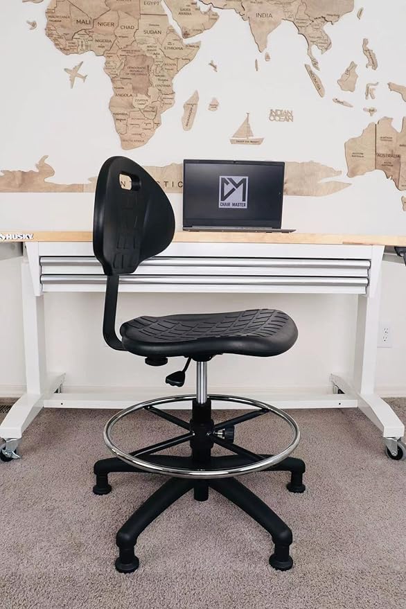 Chair Master (Medium Bench Stool, Glides Easy to Clean! Ergonomic Polyurethane Stool. Seat Height Range 18"-26". Adjustable Footring. for Home Office Lab Workstation