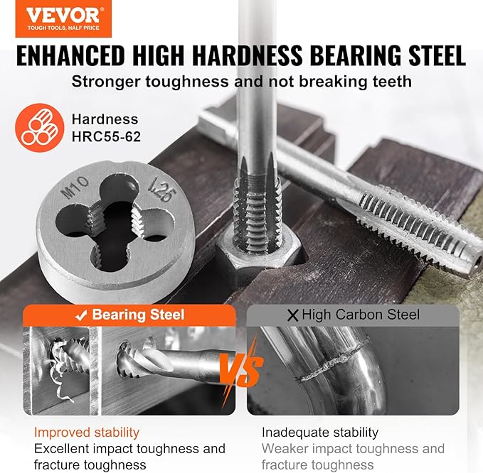 VEVOR Tap and Die Set, 80-Piece Metric and SAE Standard, Bearing Steel Taps and Dies, Essential Threading Tool for Cutting External Internal Threads, with Complete Accessories and Storage Case