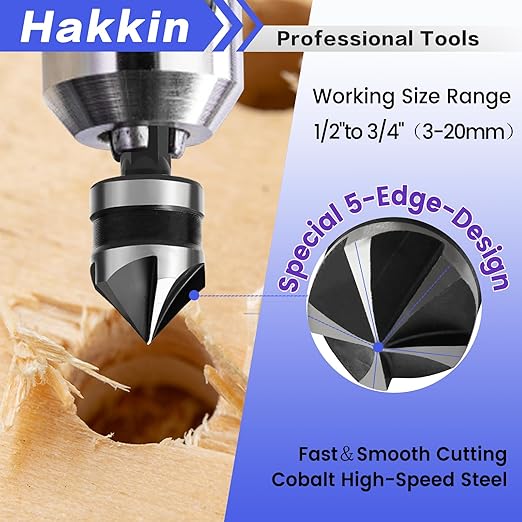 5Pcs Tungsten Carbide Chamfering Drill Bit for 1/8”-3/4”(3mm-20mm), Deburring External Chamfer Tool for Metal, Remove Burr Tools Quick Release Hex Shank, Repairing Damaged Screws, Bolts and Fasteners