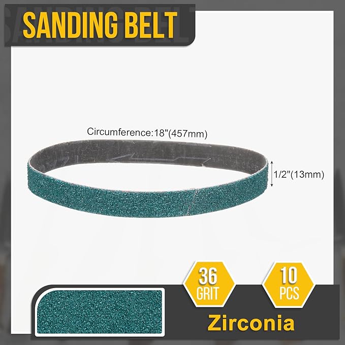 1/2 x 18 Inch Sanding Belt, 10 Pcs 36 Grit Zirconia Knife Sharpener Belts Work Sharpening for Belt Sander Knife Carving Tool Metal Working