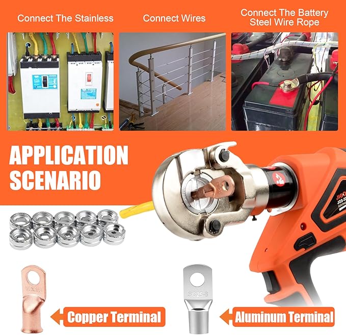 Electric Hydraulic Crimping Tool, Battery Cable Crimper Tool, 8 Ton Wire Crimpers Electrical, Crimping Rang 8AWG-600MCM(10-300m²) and Electrical Crimping Tool 12 Pairs of Dies (JGS-300S)