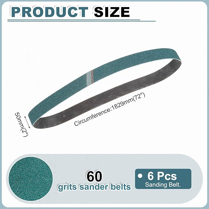 HARFINGTON 2 x 72 Inch Sanding Belts, 6 Pcs 60 Grit Zirconia Abrasive Belt Sander File Belt for Woodworking, Metal Polishing, Knife Sharpener