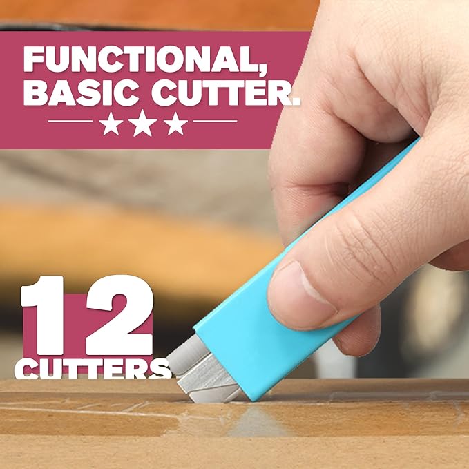 Box Cutter, 12-Pack Retractable Cardboard Mini Box Cutter for Packages, Boxes and Paper, All Metal Tough Sheath, Functional Basic Cutter with Case, Lock Ball Design