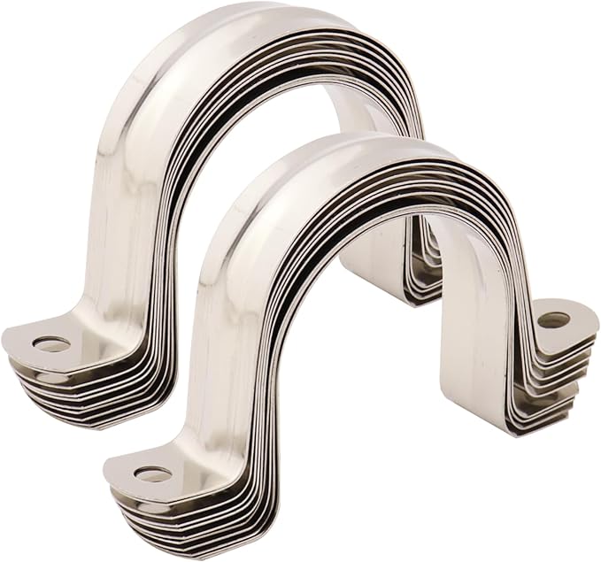 20Pcs Reinforced Rigid Pipe Strap 2 Inch Two Hole Strap U Bracket Pipe Clamps, 304 Stainless Steel Conduit Clamps Tension Tube Clip for Pipes Fixing M50