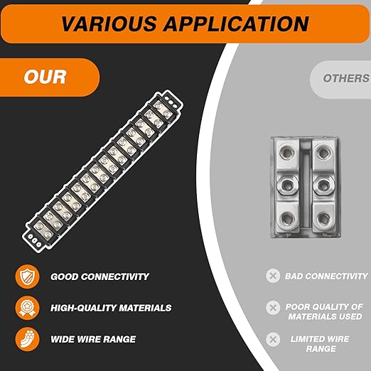 Terminal Blocks Double Row Stainless Steel 10-22 AWG Copper 600V/30A Rated 2-14 Poles Neat Circuit Solution 1 Pack TBD (14 Poles)
