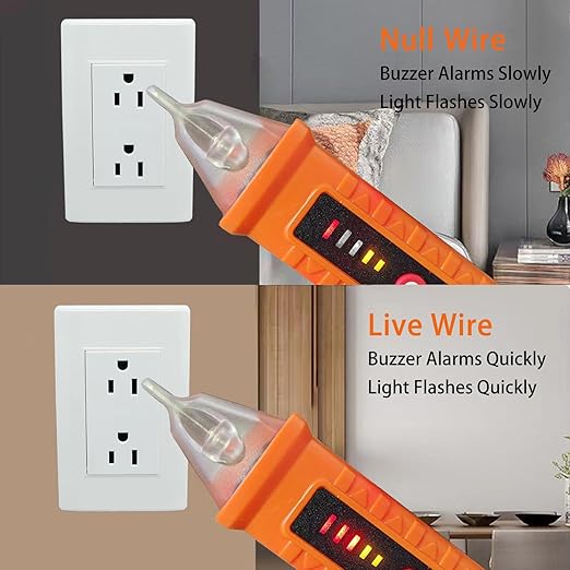 Voltage Tester, Non-Contact Voltage Detector, Electrical Tester, 3 Ranges AC 12V/48V/70V-1000V, Live/Null Wire Tester with Buzzer Alarm and Flashlight, Wire Breakpoint Finder - Orange