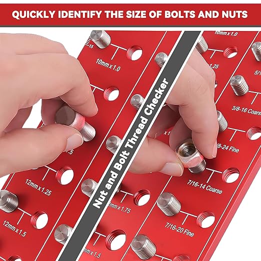 42 Thread Checker - Nut and Bolt Size Gauge With 19 Standard & 15 Metric Identifiers, 8 Drill Bit Gauge From #6 to 3/4"