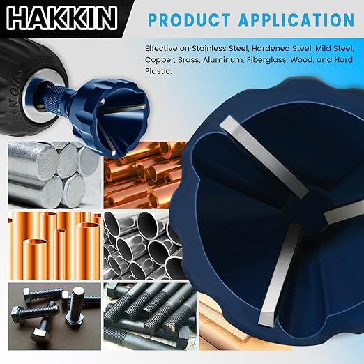 Hakkin 2Pcs Tungsten Carbide Deburring External Chamfer Tool 1/8"-3/4"(3mm-20mm), Deburring Chamfering Drill Bit for Metal, Bolt Thread Repair with Quick Release Hex Shank（Blue）