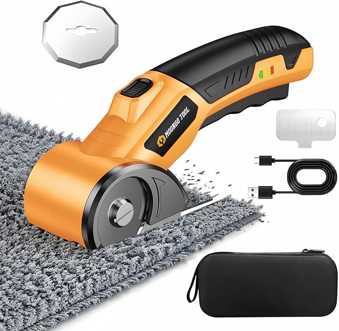 Cordless Electric Scissors, Cardboard Cutter, Box Cutter Scissor with Safety Lock & LED Light, Rechargeable Electric Scissors for Cardboard, Fabric, Carpet, Stocking Stuffers for Men Women