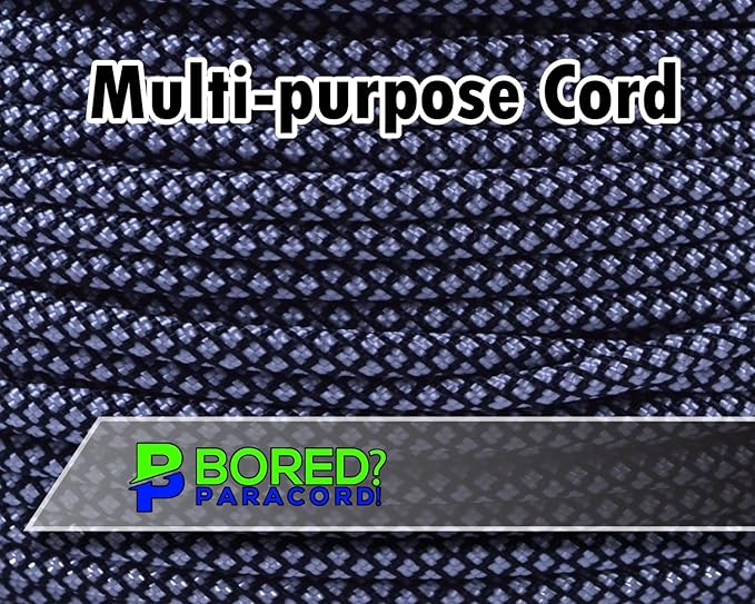 BORED? PARACORD! 550 lb Paracord - Ideal for Crafting, Camping, DIY Projects, Active & Military Outdoors - Strong Survival Rope - Tactical Parachute Cord Type III - Silver Diamonds 250 Feet