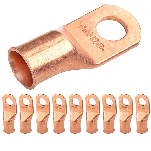 SELTERM 10pcs 4/0 AWG - 1/2" Stud Battery Lugs, Heavy Duty Wire Lugs, Ring Terminals, Cable Ends, 0000 Gauge Terminals, UL Bare Copper Eyelets Electrical Terminal Connectors