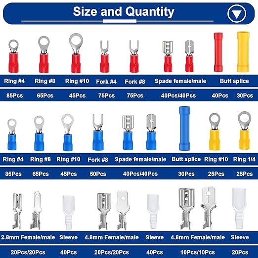 Tnisesm 1100pcs Wire Connectors - Insulated Electrical Wire Terminals with Crimp/Stripping/Cutting Multifunction Wire Crimping Tool 22-10AWG- Ring, Butt, Spade, Fork Connector Kit
