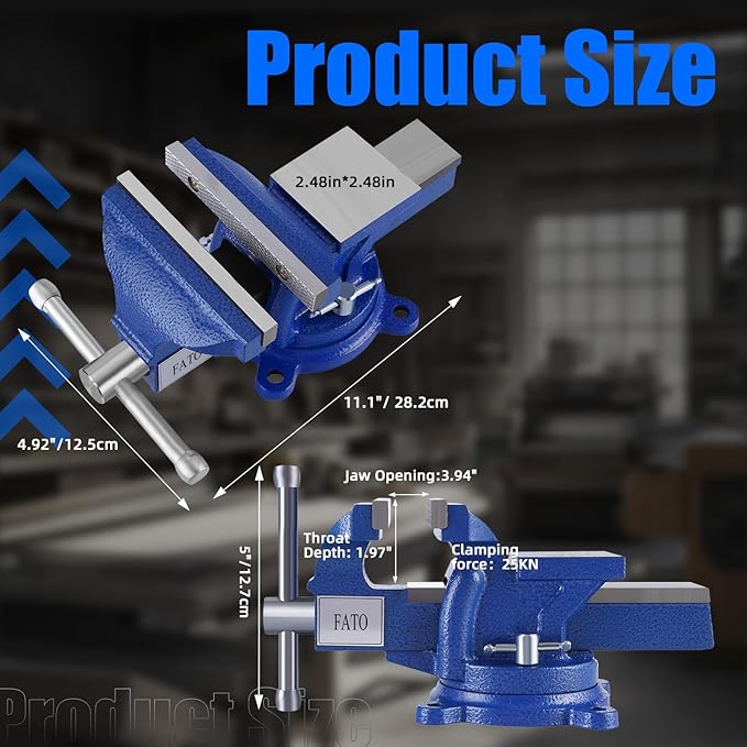 FATO 5" Bench Vise 5 Inch Light Work Bench Vise Ductile Iron 360° Degree Swivel Base and Head with Anvil, Utility Combination Pipe Home Vise for Woodworking