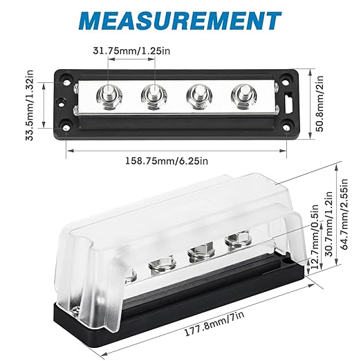 GLOSO Power Busbar 600A Common Bus bar Distribution Block Marine Battery Terminal Block 600 Amp Rating 4P