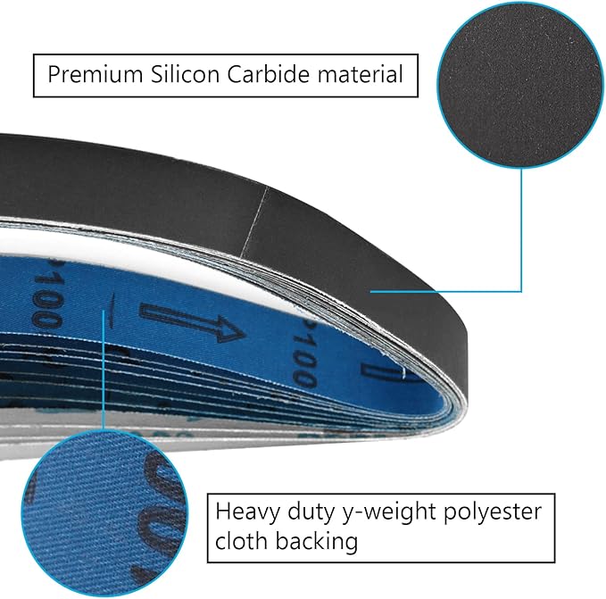 2 x 42 Inch Silicon Carbide Sanding Belts, 2x42 Knife Sharpening Belt Sander Belts 600 800 and 1000 Assorted Fine Grits,12-Pack