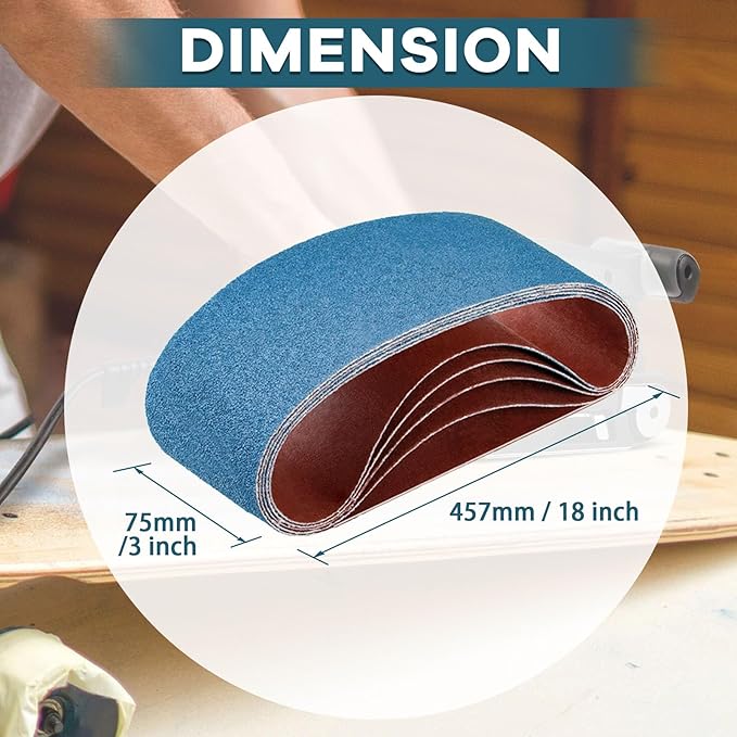 3x18 Inch Belt Sander Sanding Belts Kit 20 Pcs (5 Each of 40/60/80/120 Grits), Zirconia Belt Sander Paper Sanding Belts for Wood, Metal, Cars, and Furniture, 20-Pack
