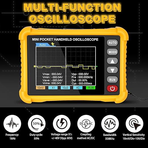 Mini Handheld Oscilloscope Kit,Pocket Portable Oscilloscope 2.5MS/s Sampling Rate,500KHz Bandwidth, 2.8 inch TFT，Type-C,Trigger Function Auto/Nomal/Single