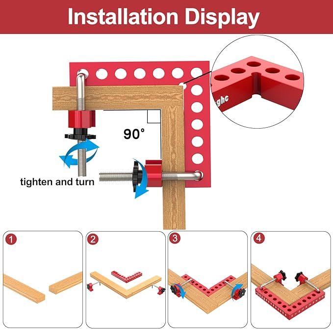 Corner Clamps For Woodworking,90 Degree Clamps Woodworking Tools Aluminum L Type,Positioning Squares Right Angle Clamp For Gluing Cabinets Picture Frames Or Drawers,4 Pack
