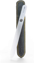 GERMANIKURE Czech Crystal Glass Nail File in Suede Leather Case - Original White Branded - Professional Manicure & Pedicure Products for Smooth Easy Shaping of Natural Nails