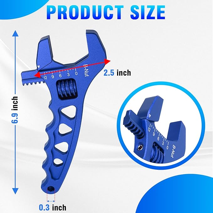 AN Hose Fitting Adjustable Wrench 3AN-12AN Lightweight Aluminum (Blue)