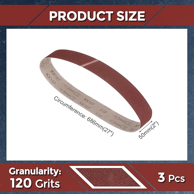 3 Pcs Sanding Belts 2 x 27 Inch 120 Grit Aluminum Oxide Abrasive Sandpaper for Belt Sander Metal Grinding Wood Working Weld Rust Removal