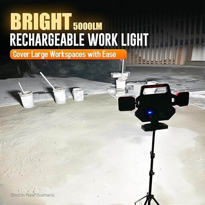 Rechargeable Work Light 5000LM, Foldable&Rotatable Magnetic LED Work Light with 6 Modes, 8000mAh Battery Powered Portable Work Lights for Car Repair, Home Maintenance, Workshop, Camping, Emergency Use
