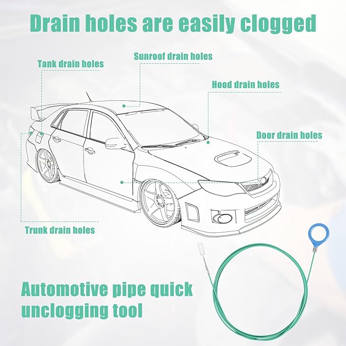 Auto Sunroof Drain Cleaning Tool, 118in Long Pipe Cleaners with Tube Cleaning Brush Syringe Hose Syringe Soft Drain Brush Pipe for Car Sunroof Trunk Wiper Hole