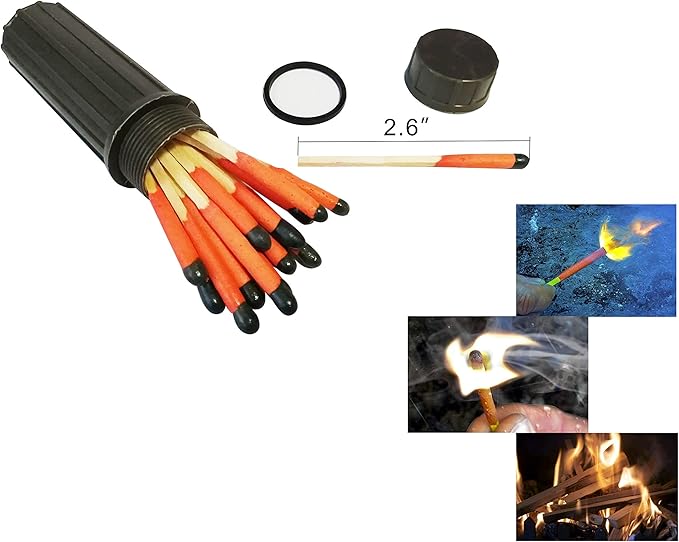 Emergency Fire Starter | Windproof & Waterproof Storm Matches with Waterproof Case & Wax Rope | Survival Gear for Camping, Hiking, Bushcraft, Bug Out Bag
