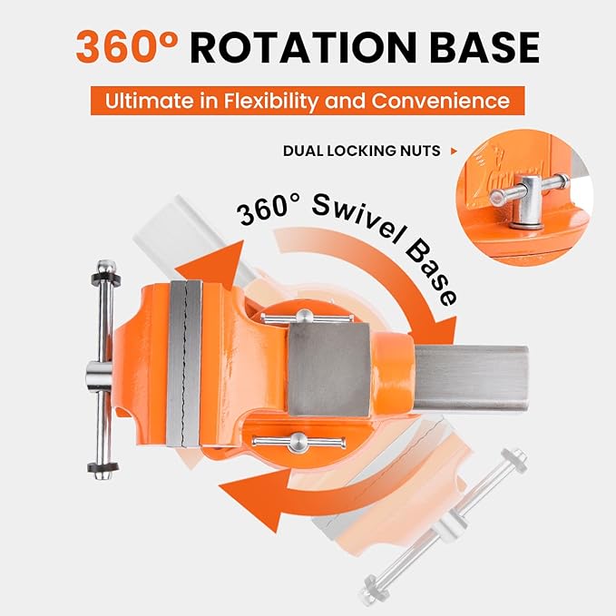 Forward Bench Vise 8 Inch Ductile Iron Bench Vice with 360 Degree Swivel Base and Channel Steel Guide Bar 30808 (8")