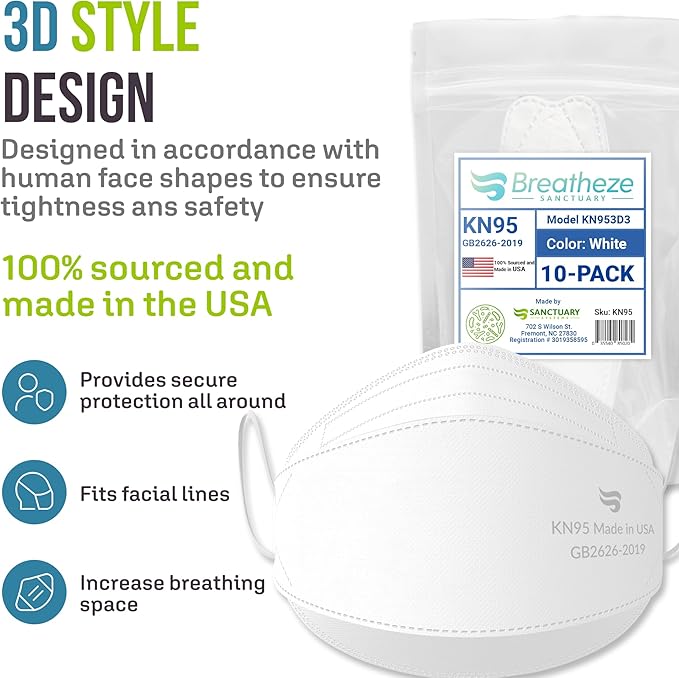 Breatheze KN95 Face Masks Made in USA - Face Masks Disposable KN95 Mask - FDA Registered Masks