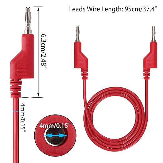 Sumnacon 2Pcs Banana to Banana Plug Test Leads - Stackable 4MM Banana Plug Test Cables, Multimeter Clip Wires for Electrical Testing 1000V/15A