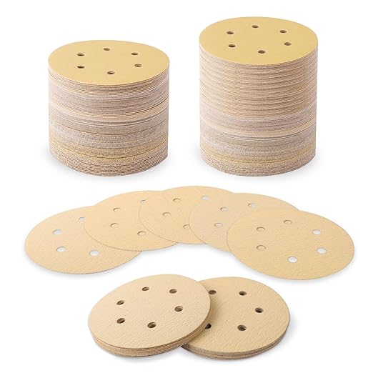 100 PCS 6 Inch 6 Hole Sanding Discs 120 Grit Hook and Loop Adhesive Round Sandpaper for Random Orbital Sander