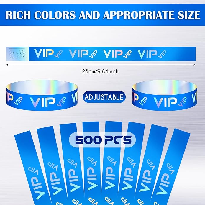 Teling 500 Pack VIP Plastic Wristbands Bracelets Party for Events VIP Custom Wristbands Plastic Bracelets Tear proof Waterproof Wrist Bands Arm Bands for Events Concerts