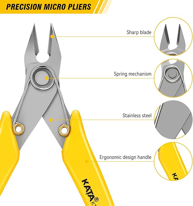 KATA 5.5 Inch Stainless Steel Wire Cutter Micro Flush Cutters, Precision Side Cutter Plier Sprue Cutting Snip for Electronics, Jewelry Making, Metal Wire Cutter, Crafting