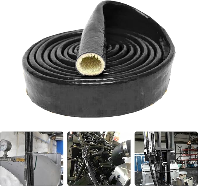 Insulation Heat Shielded Fire Thermo Armor Fire Sleeve Silicone Coated Fiberglass Heat Protection for Automotive Hose Lines & Electrical Wiring-（Black 3/4" ID x5FT）