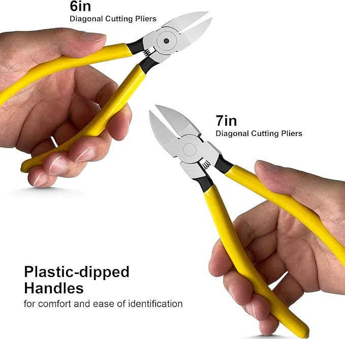 Wire Cutters Set, Ultra Sharp Small Side Cutter Clippers with Spring Loaded, Flush Cutting Pliers, Diagonal Cutting Plier for Jewelry Making, Crafting, Electrical, 6" and 7" - 2 Pack