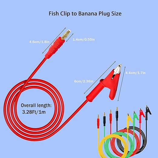 Multimeter Alligator Clips Test Leads,Heavy Duty Banana Plug to Alligator Clips for Multimeter Test Leads for Meter Tester,16AWG 3.28Ft 4PCS.