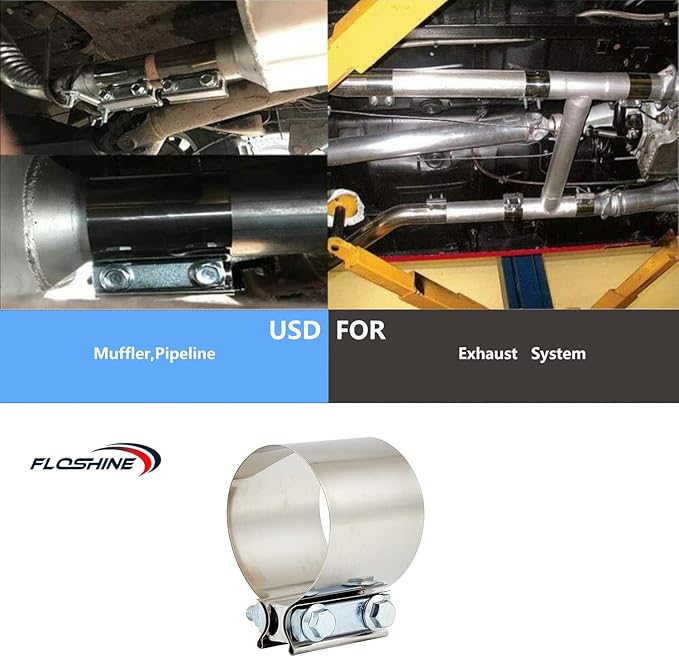 Butt Joint Band Clamps,Exhaust Muffler Clamp Exhaust Pipe Clamps Sleeve Stainless Steel (4, 3'')