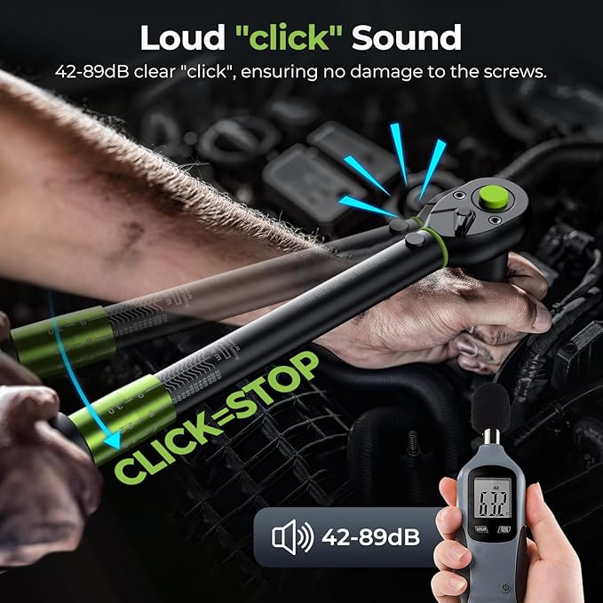 1/2" Drive Click Torque Wrench with Deep Impact Socket (6~24mm),Dual-Range【10-170ft.lb/13.6-230.5Nm】±3% Precision,10" Extension Bar,Universal Joint,Drill Adapter