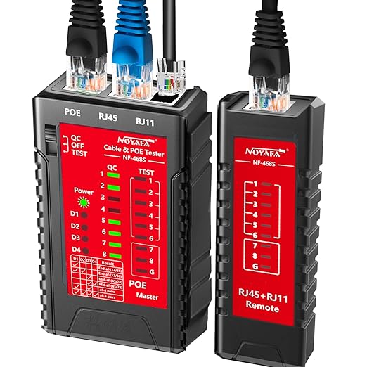 NOYAFA NF-468S Network Cable Tester, RJ12 RJ11 RJ45 Ethernet Cable Tester for CAT5 CAT5E CAT6 CAT6A, POE Tester Continuity UTP/STP Cable Toner LAN Telephone line CAT3 Cable Network Tools