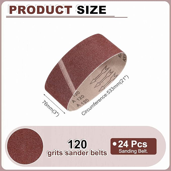 HARFINGTON 3 x 21 Inch Sanding Belts, 6 Pcs 120 Grits Aluminum Oxide Abrasive Belt Sander File Belt for Woodworking, Metal Polishing, Knife Sharpener