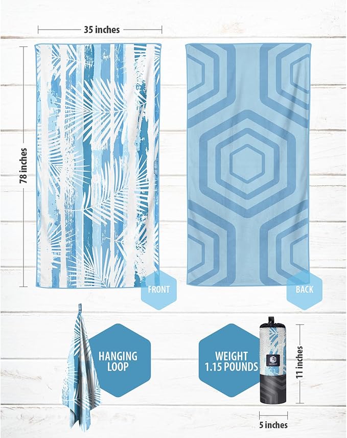 VENTURE 4TH Microfiber Beach Towel: Quick-Dry, Compact, Sand-Free, Absorbent, Sandproof and Lightweight - Perfect for Camping, Beach, and Roadtrips (Ocean Vibe Design | 35x78 inches)