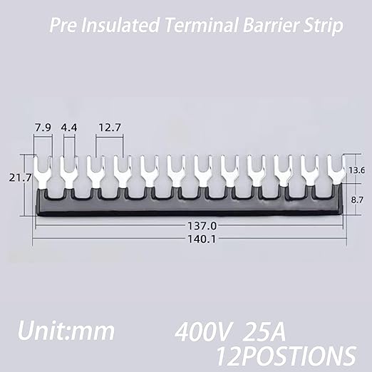 Terminal Block (8 Sets) 8Pcs 12 Positions Dual Row 600V 25A Screw Terminal Strip Blocks with Cover&8Pcs Pre-Insulated Barrier Termina Block Strip&96Pcs Insulated Fork Wire Connector