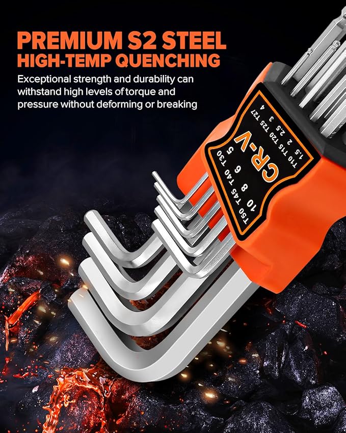 27pcs Allen Wrench Set - Long Arm SAE & Metric Torx Star Ball End Hex Key Set