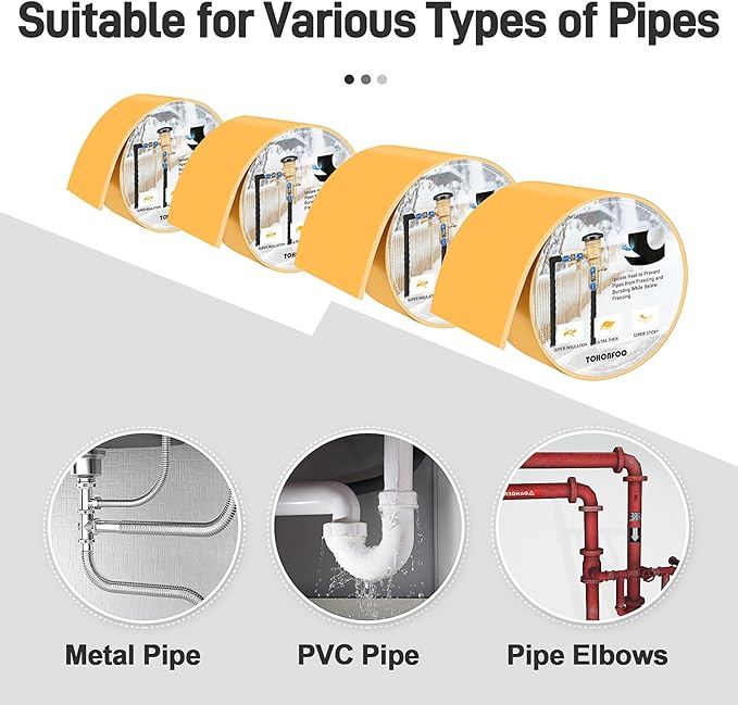 Pipe Insulation Tape, Foam Insulation Tape for Outdoor Pipes Winter Freeze Protection, Foam Pipe Insulation Wrap, Heat Tape for Water Pipes, Copper Pipes, PVC, AC Line, 4in x 15ft, Beige