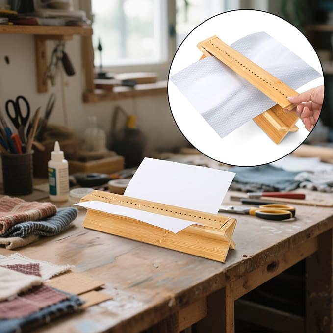 Noamus 2 Pack Bamboo Book Binding Cradle with 2 Awls, Wood Signature Hole Punching Tool Set with Piercing Guide, Portable Bookbinding Supplies Kit for DIY Crafts, Notebook Journals Planners, Starter