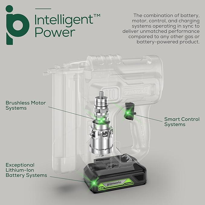 Greenworks 24V 18-Gauge Brushless Cordless AirStrike Brad Nailer (Tool Only), Green