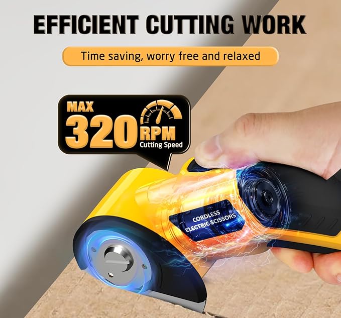 Cordless Electric Scissors,4V Rechargeable Cardboard Cutter Heavy Duty Scissor with Safety Lock & LED Light for Box Carpet Plastic Fabric(Yellow）