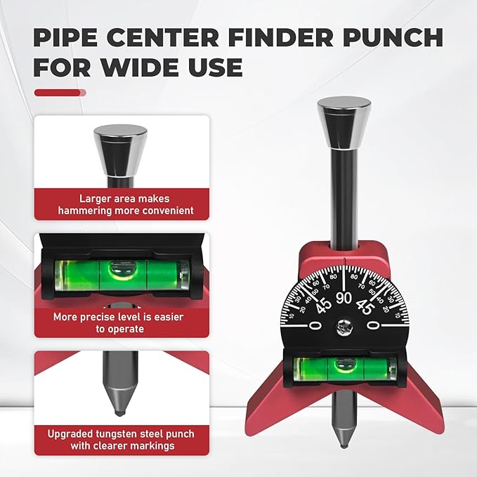 Upgraded Pipe Center Finder Tungsten Punch,Portable Pipefitter Tools with Ultra-High Hardness Punch,2.75" Y-Shape W/Adjustable Dial Bubble Protractor Measure Pipe Diameter From 1.5" To 6" Diameter